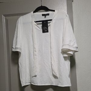 Fred David White Women's Blouse with Tie Detail